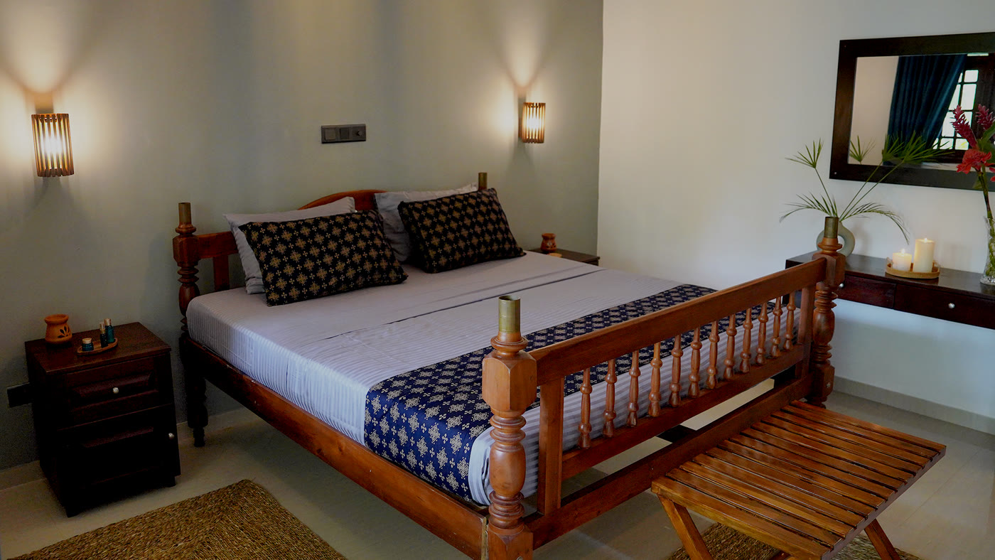 Boutique hotel room with handcrafted bed — Breathe Collections, Sri Lanka